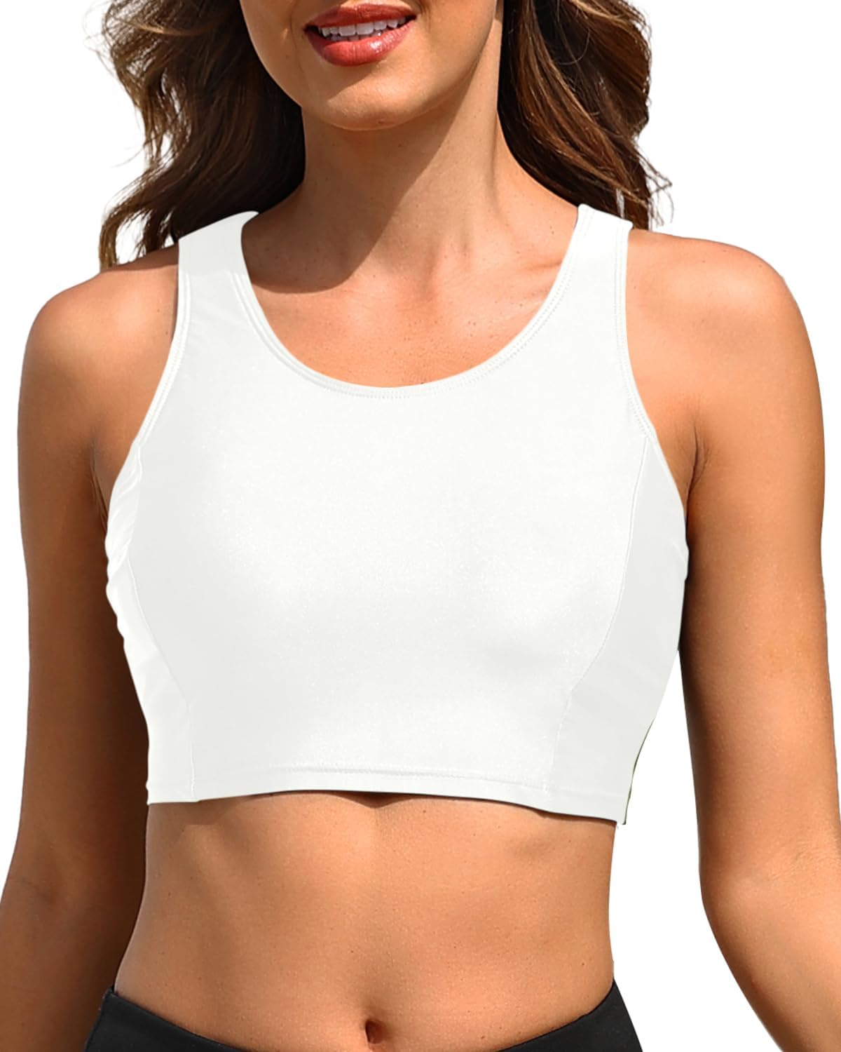 Tempt Me Women's Sports Bra Swimsuit Scoop Neck Bikini Top Racerback Swim Crop Top Padded Bathing Suit