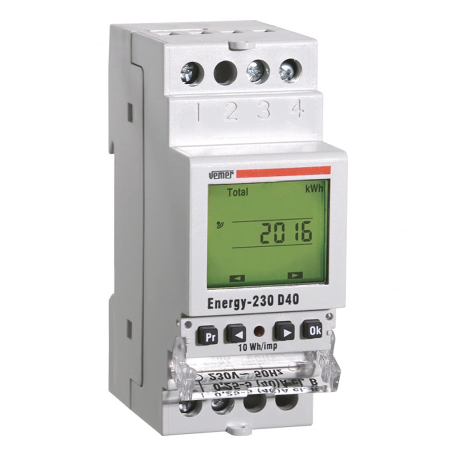 VEMER VE429710 ENERGY-230 D40 - Compteur électrique Consommation avec Affichage LCD, Installation de Barre DIN, Blanc