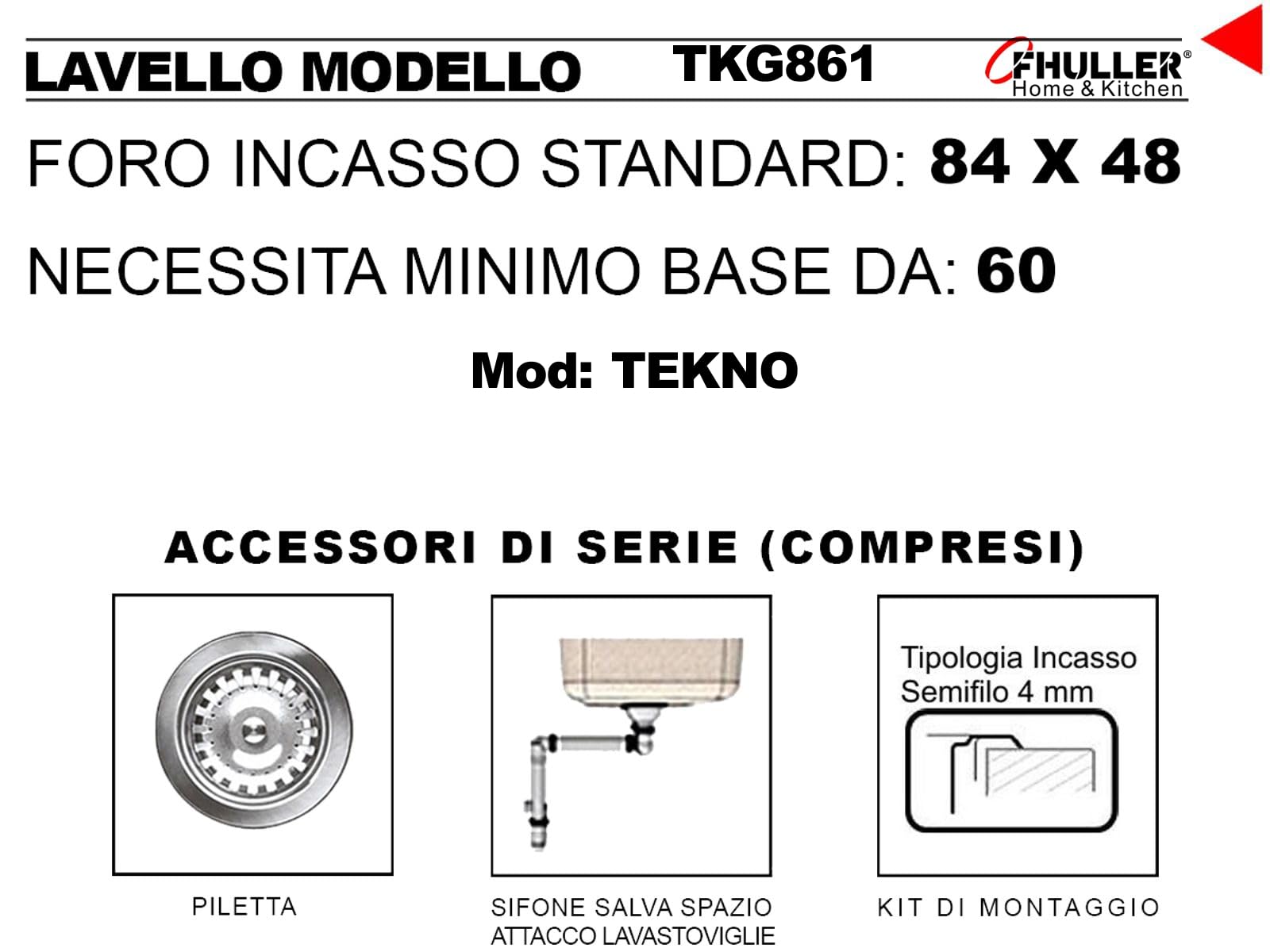 APELL Lavello LNG861IRBC Monovasca Dimensioni 87 x 50 cm