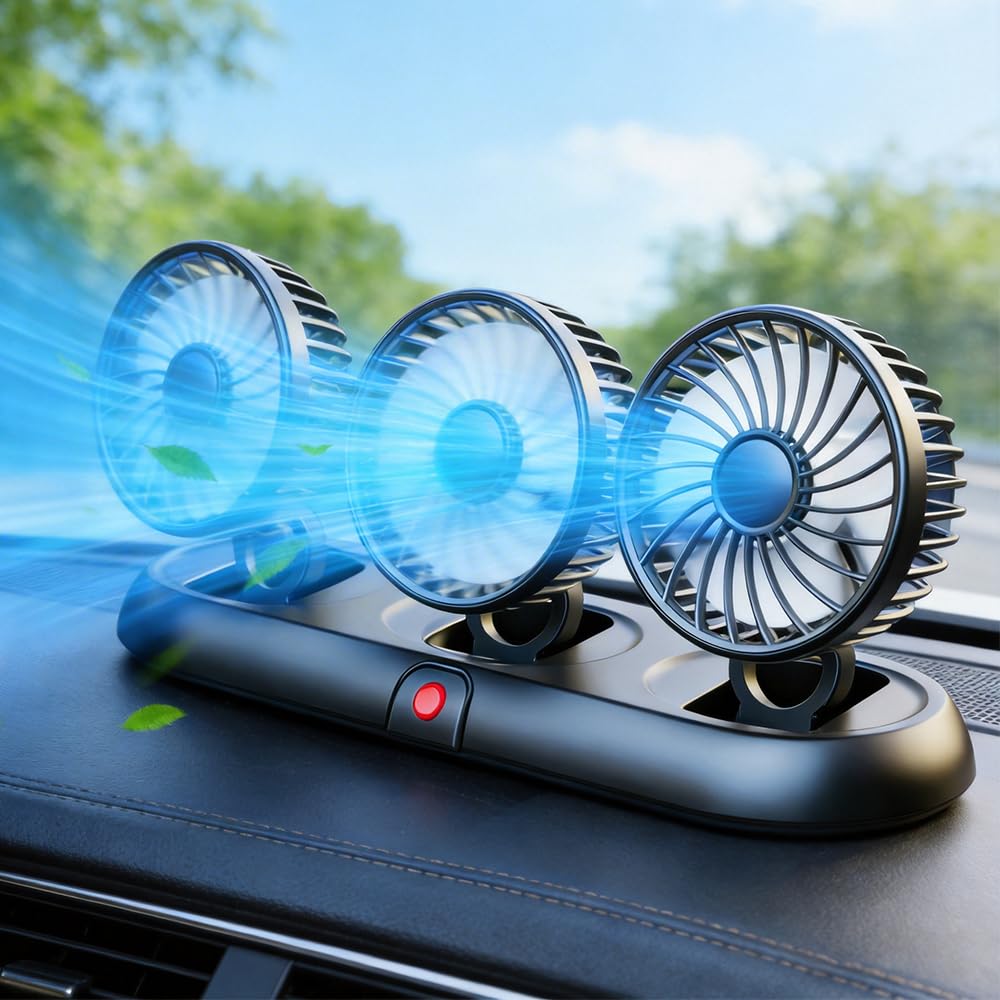 Auto Ventilator USB 5V, Afenau 3-Poliger Ventilator Auto mit 3 Speed, 360 Grad Drehbar, Tragbar Autoventilator, Starker Wind Ventilator für Auto SUV LKW (USB 3-Poliger, Weiß)