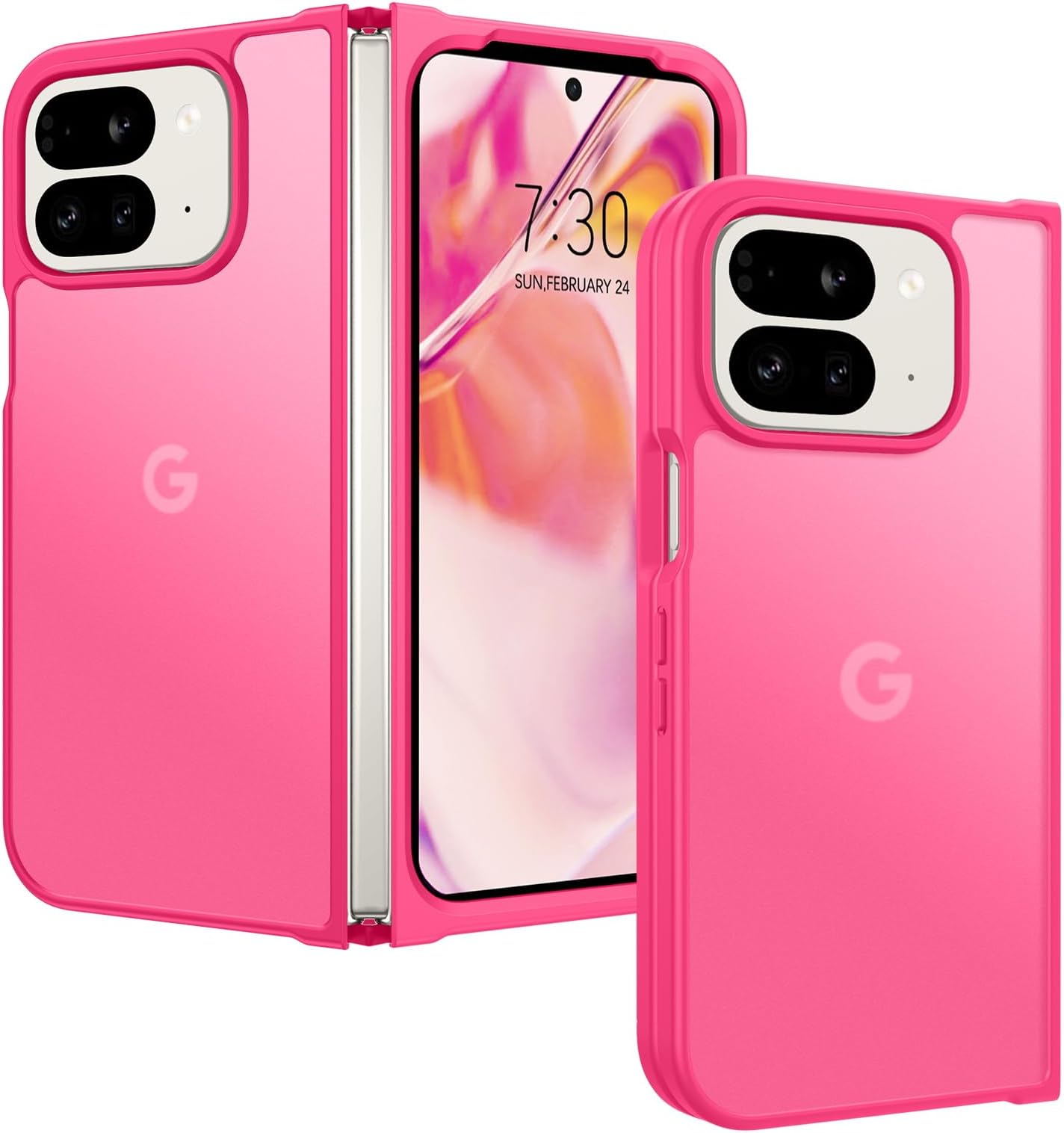 BENTOBEN for Google Pixel 9 Pro Fold Case, Translucent Matte Reveal Logo Slim Thin Shockproof Anti-Yellow Lightweight Women Men Boys Girls Protective Phone Cover Cases for Pixel 9 Pro Fold, Hot Pink