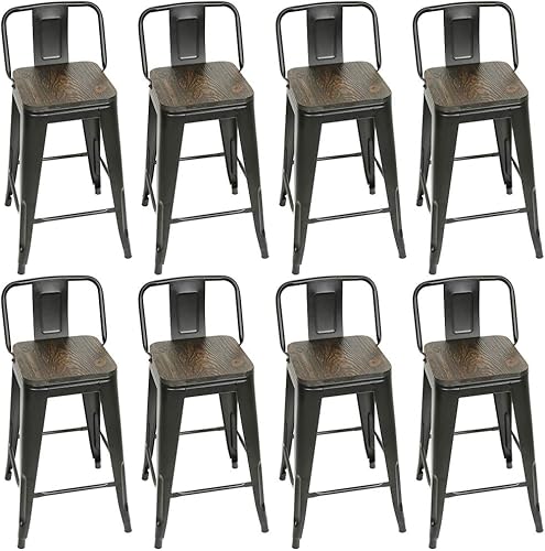 MEILLEUREVIE Juego de 8 taburetes de bar, taburetes apilables para encimera de cocina, sillas de respaldo bajo para taburetes de bar de