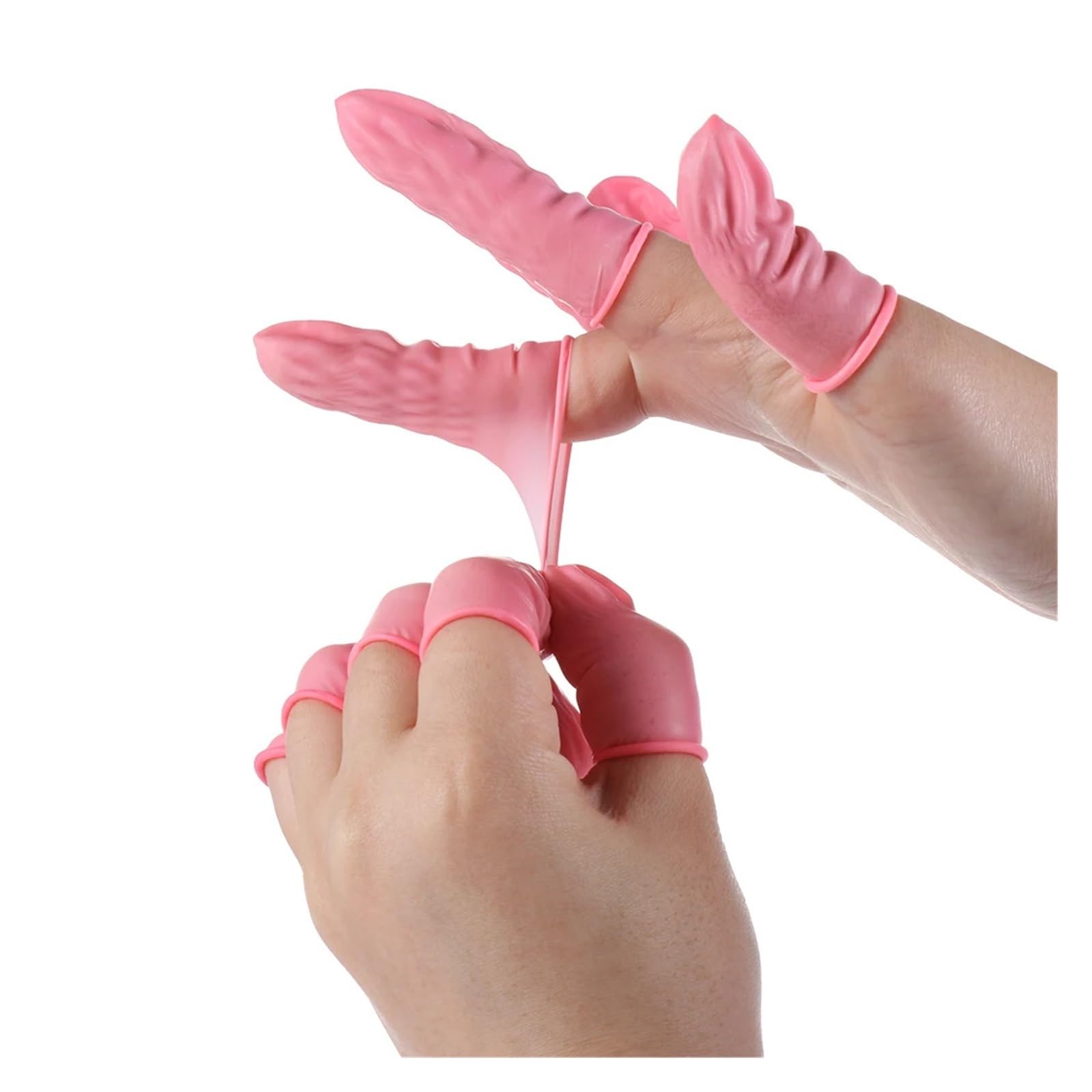 100 guantes desechables de goma natural, antideslizantes, antiestáticos, para uñas de látex, guantes protectores para las puntas de los dedos (rojo rosa)