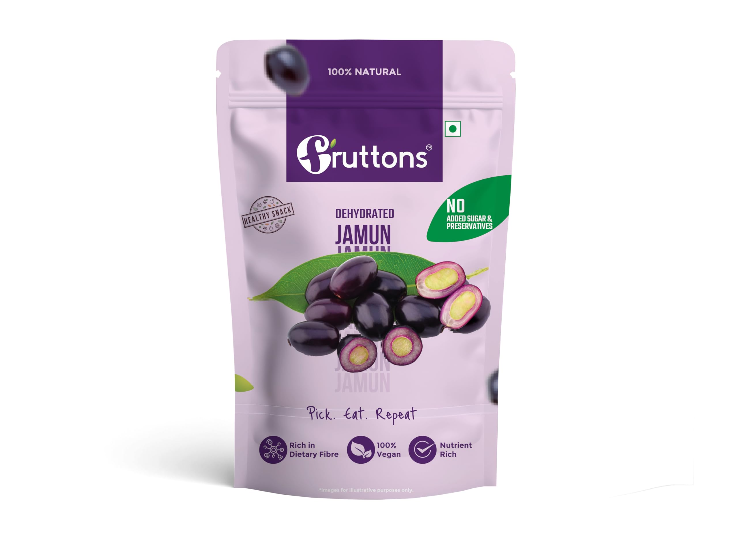 Fruttons Jamun Dehydrated | Dried Jamun| Natural Jamun | Healthy Snack | No added Sugar | Jamun shots | No Preservative | Diabetic Snack | Rich in Dietary Fibre | Dehydrated Fruit (50g | Single Pack)
