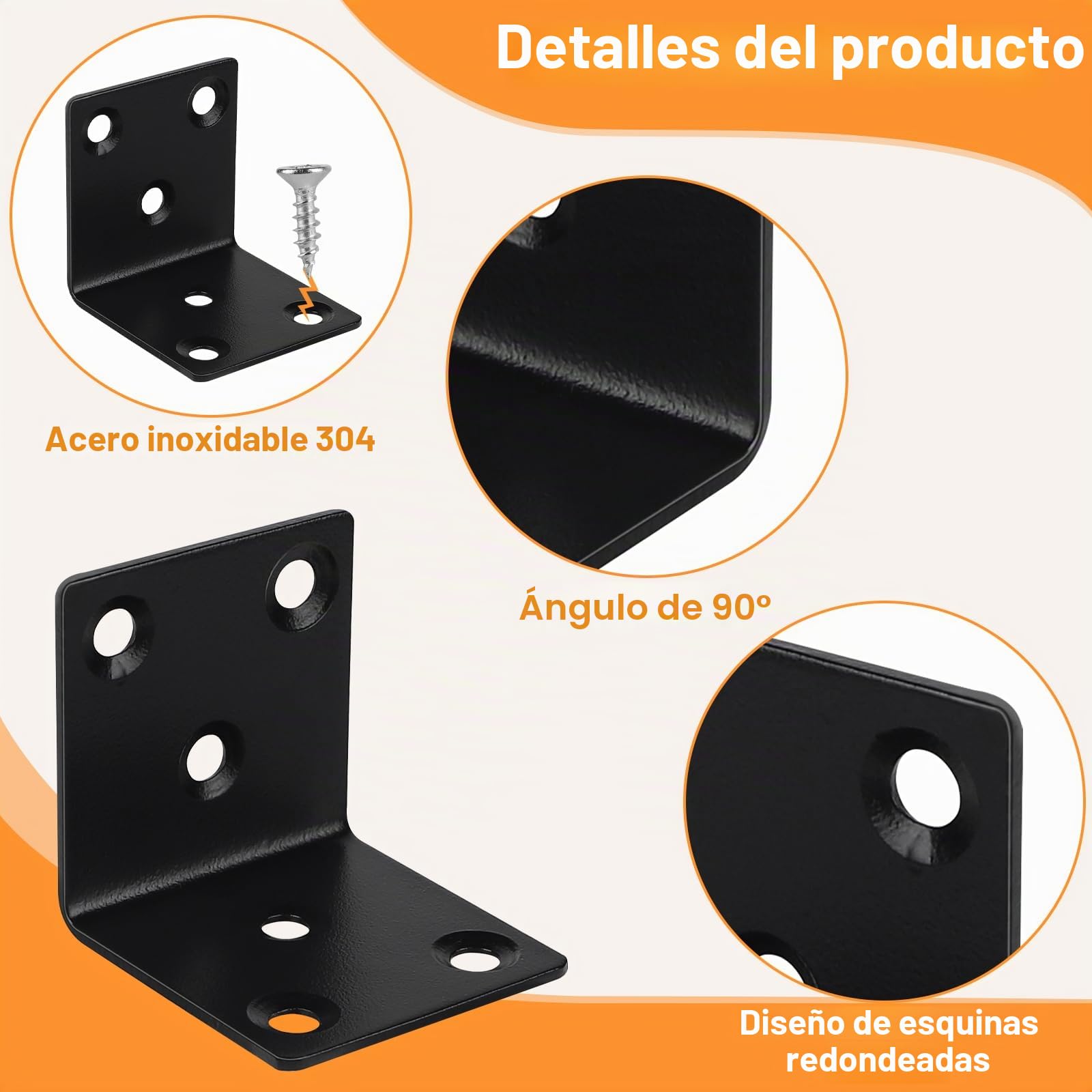 LALAGO 12pzs Soporte de Esquina Acero Inoxidable 50 x 50 x 50mm, Escuadra de Ángulo en Forma de L con 78 Tornillos, Conectores Angular de 90 Grados Negro para la Fijación y Reparación de Muebles