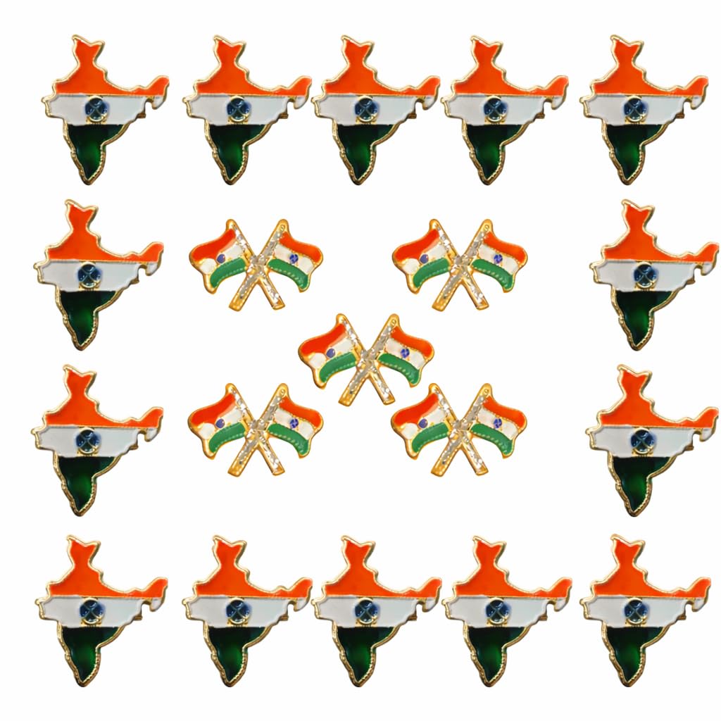 CRAFT AND TOYS 5Pcs Indian National Flag + 5Pcs Indian Map Lapel Pin Badge India Brooch Pin Tiranga/Tricolour Metal Safety Pin For Shirt,Saree,Chuni, Blazer For school students (Pack of 10)(S686)-image-42