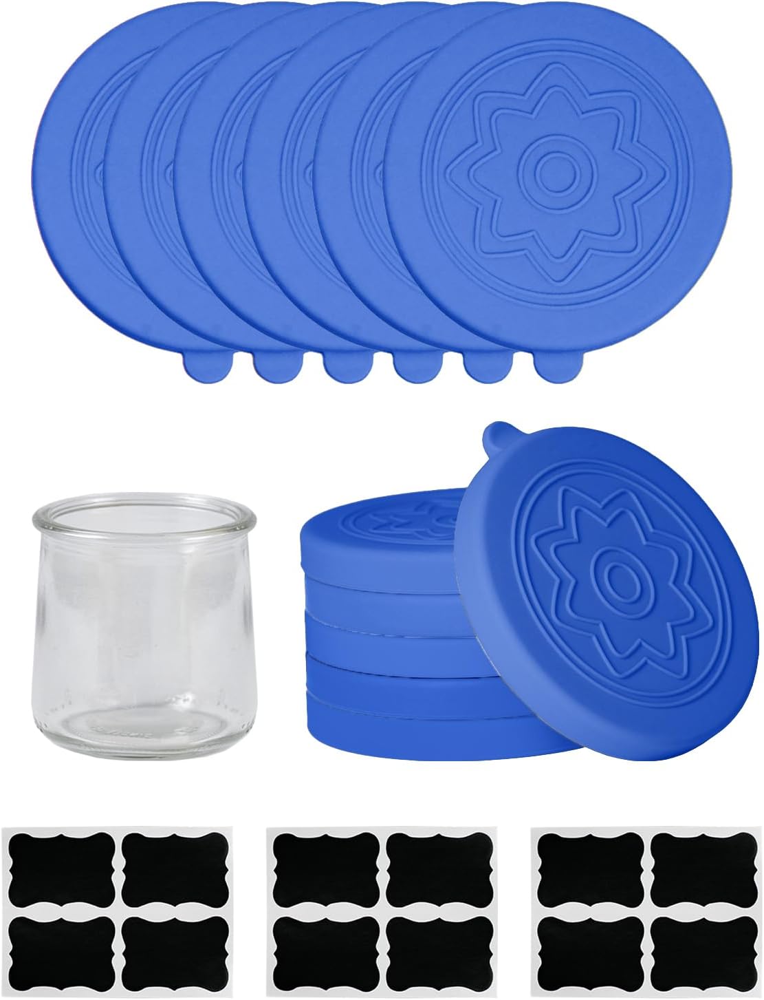 12 Pack Silicone Oui Yogurt Jar Lids with 12 Labels, Food-Grade Lids for 5Oz Oui Yogurt Jars, Reusable Silicone Canning Covers Perfect for Oui Yogurt Bottle(Jar not Includ)