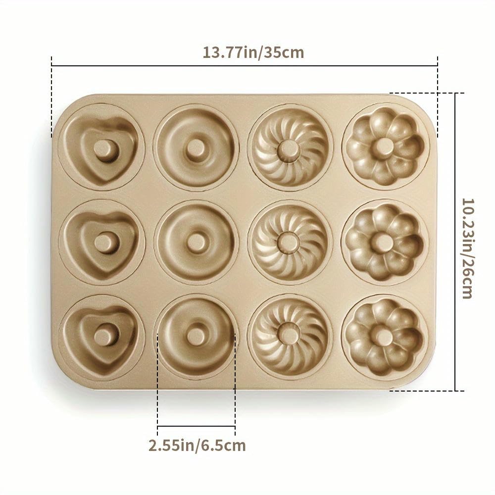 NYSDM Moule à Beignets antiadhésif à 12 cavités avec 4 Motifs Plateau Polyvalent Beignets Gâteaux Biscuits Bagels Muffins Pâtisserie DIY