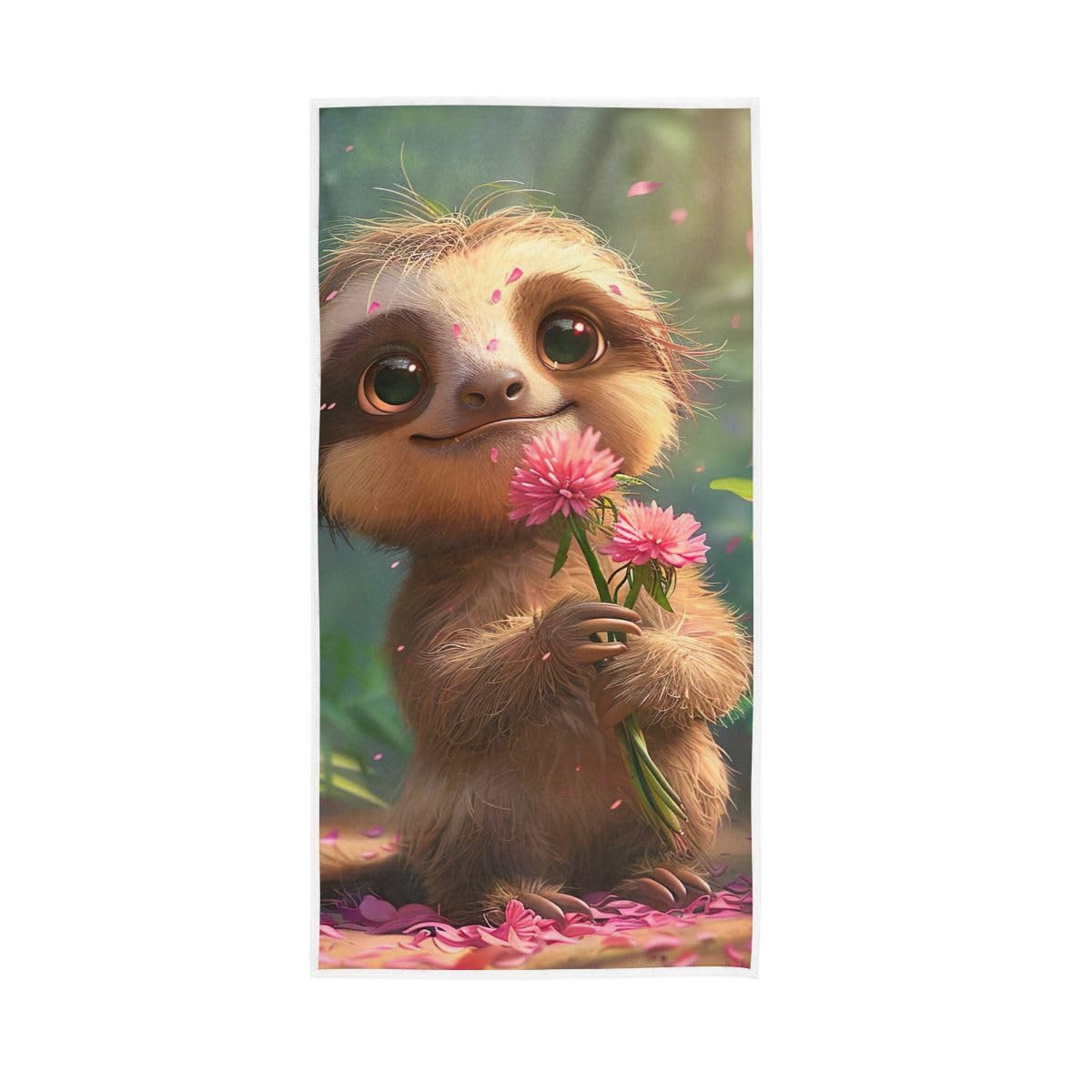 LSRCPD Cute Sloth and Floral Hand Towel, 15 x 30 Inches, Soft Highly Absorbent Towels for Bathroom Gym Shower