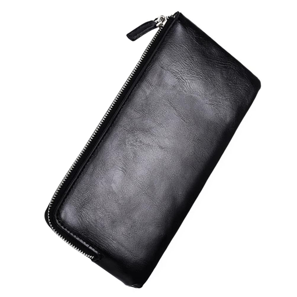 elbme PU Long Men Zippered Wallet: Soft Leather Zipper Clutch Bag Money Storage Pouch Large Capacity Wallet Credit Cards Holder Black-picture-36