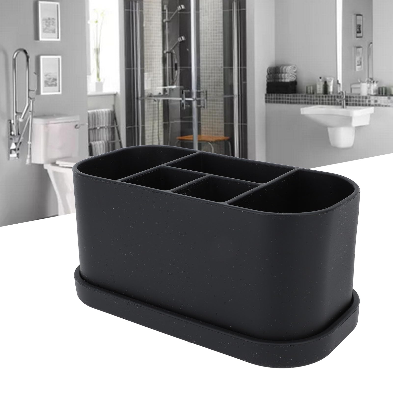 Wakects Portaspazzolino in Silicone per Dentifricio, Supporto per Spazzolino in Silicone a 5 Slot con Fori di Drenaggio, Organizer da Appoggio per Bagno con Aspirazione a Parete per Spazzolini da