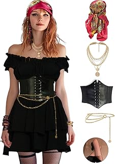Pirate Costume Women Sexy Womens Pirate Romper Dress Outfit with Bandana Corset Accessories 6PCS - Buy now