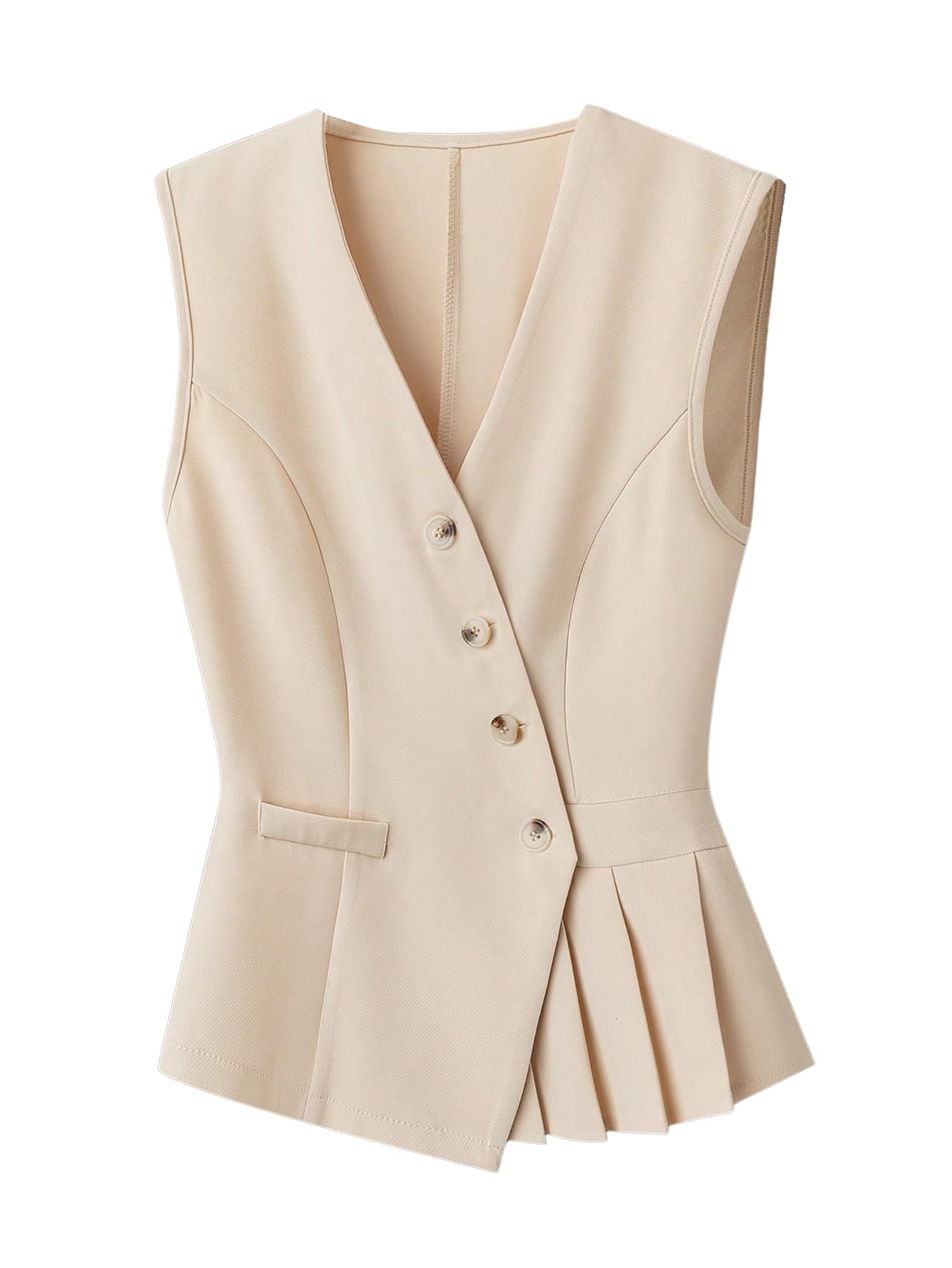 GORGLITTER Womens Sleeveless Button Up Vest Ruffle Hem V Neck Dressy Blazers Jackets