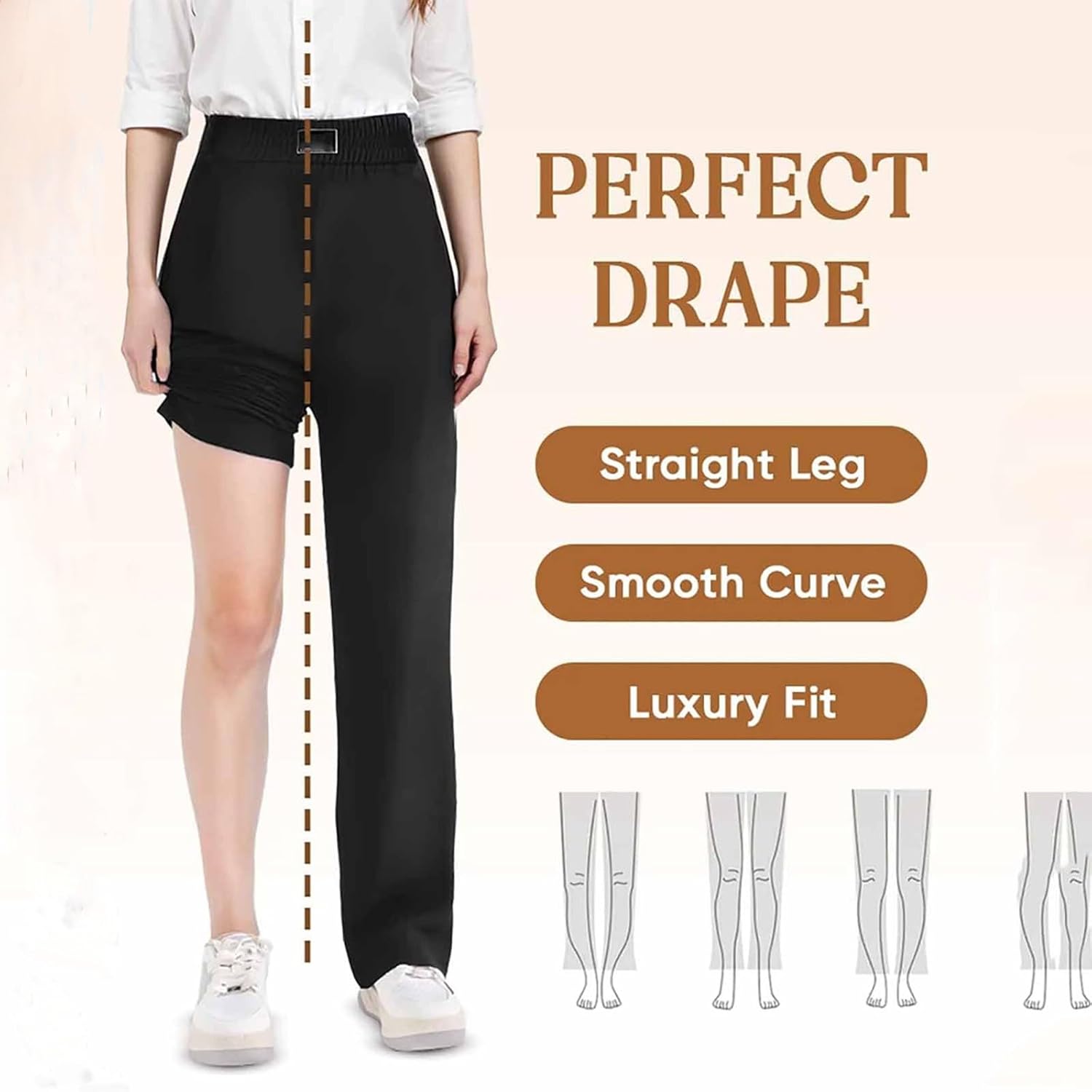 Misease Pants for Ladies Over 50 Drape High Rise Pull On Stretch Straight Leg Casual Pants Business Work Trousers