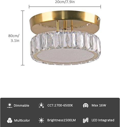 Miniatura 6 de Qieynel Candelabros de cristal modernos dorados con control remoto empotrado, lámpara de techo LED con cristales para baño, cocina, oficina,