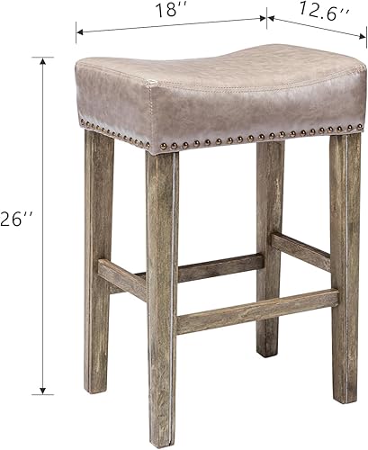 Miniatura 3 de Juego de 4 taburetes de bar de altura de mostrador con asiento de sillín, taburete de bar sin respaldo para isla de cocina, silla de bar de piel