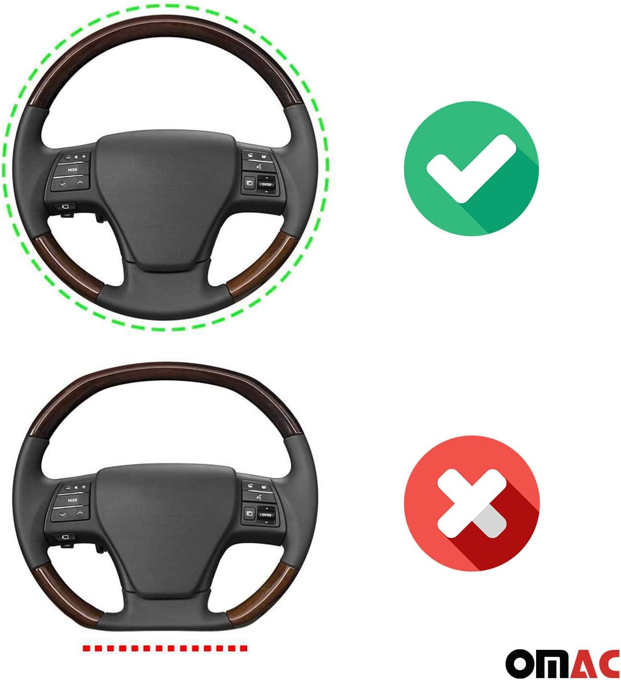 OMAC 14.5-15.5’’ Steering Wheel Cover Blue Stripe Leather Anti-Slip Breathable