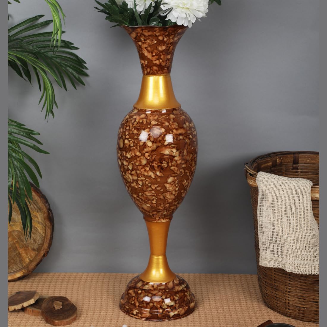 AdiCollar Metal Flower Vase - Rustic Brown Vase -5