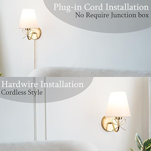 Miniatura 3 de TREELAND Apliques de pared con lazo de latón antiguo con bombilla remota regulable de 110 V, tentación de 3 colores, función de atenuador, cable