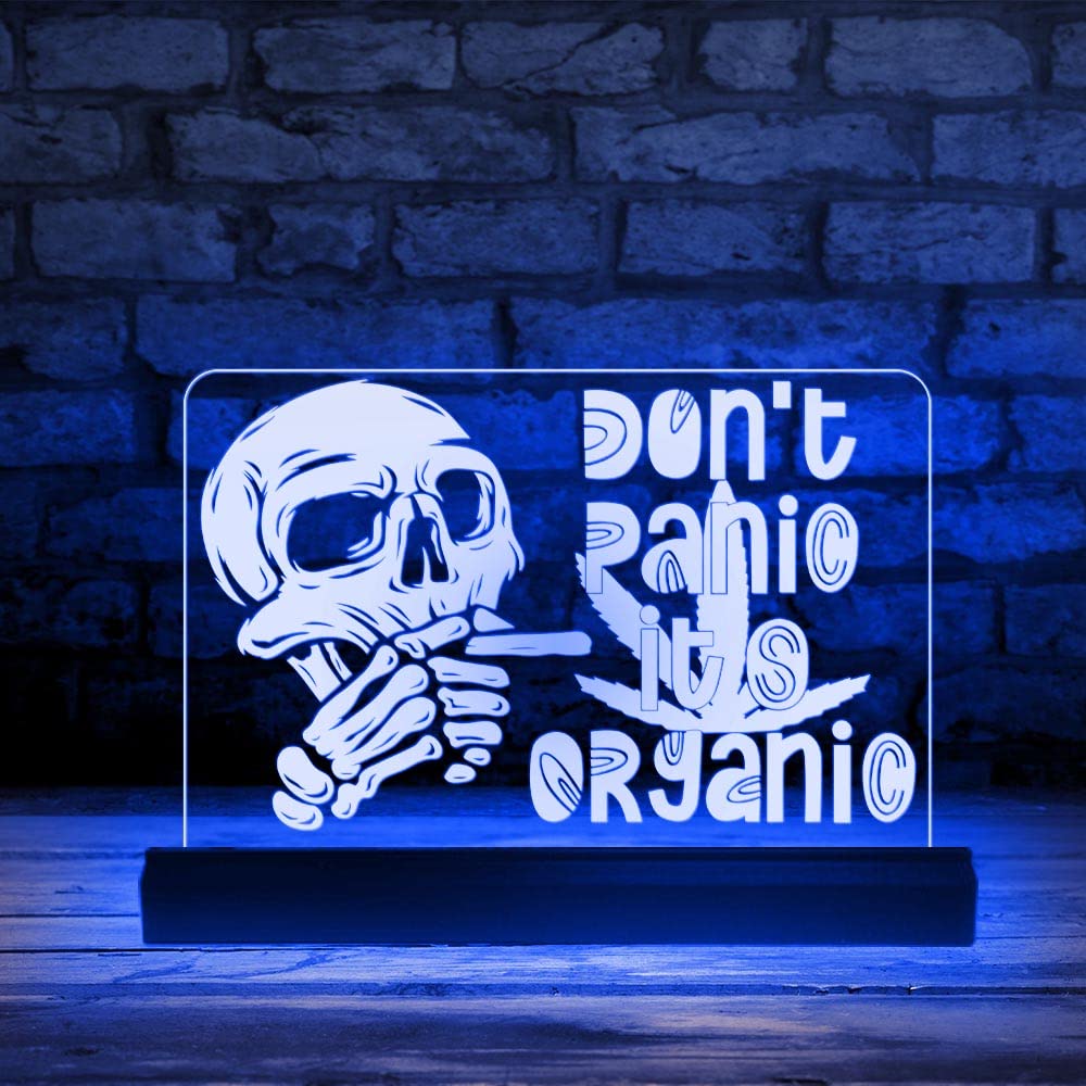 The Geeky Days Skull Smoke Cigarette 3D Illusion LED Lamp,Don't Panic It's  Organic Hemp Slogan Custom Acrylic Multi Color Night Light with Remote Bar  Decor (White)