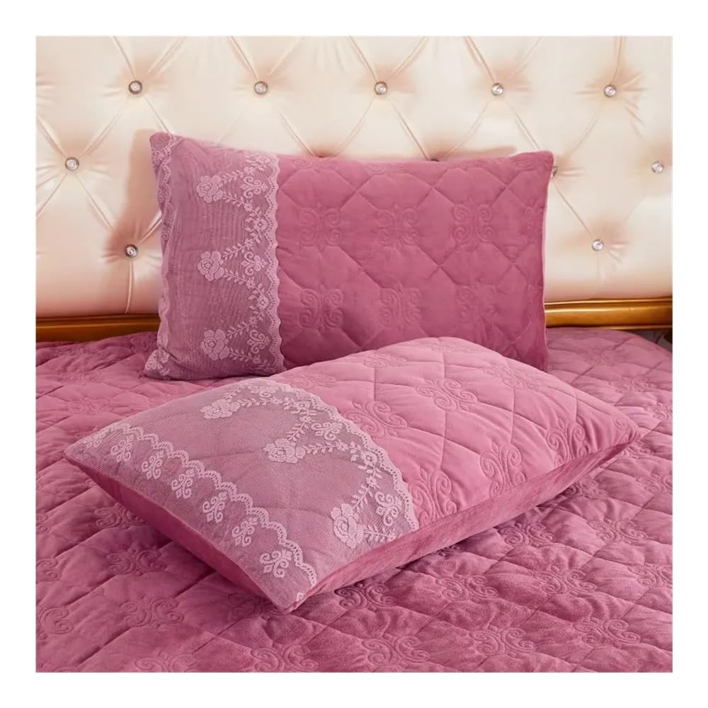 Coperta spessa trapuntata in peluche, tinta unita, queen size, principessa, velluto di cristallo, pizzo, gonna non inclusa, federa (F,1 pezzo 200 x 220 x 45 cm)