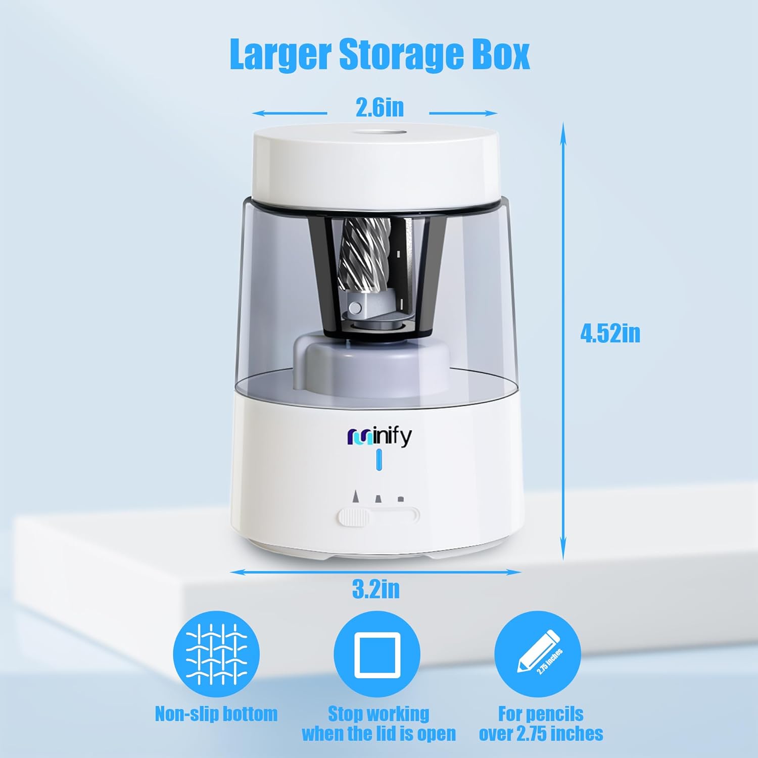 Pencil Sharpener Electric Pencil Sharpener Heavy Duty Blade Rechargeable Battery Powered Pencil Sharpeners for 6-8mm Colored Pencils Auto Stop Fast Sharpen in 3s (White)