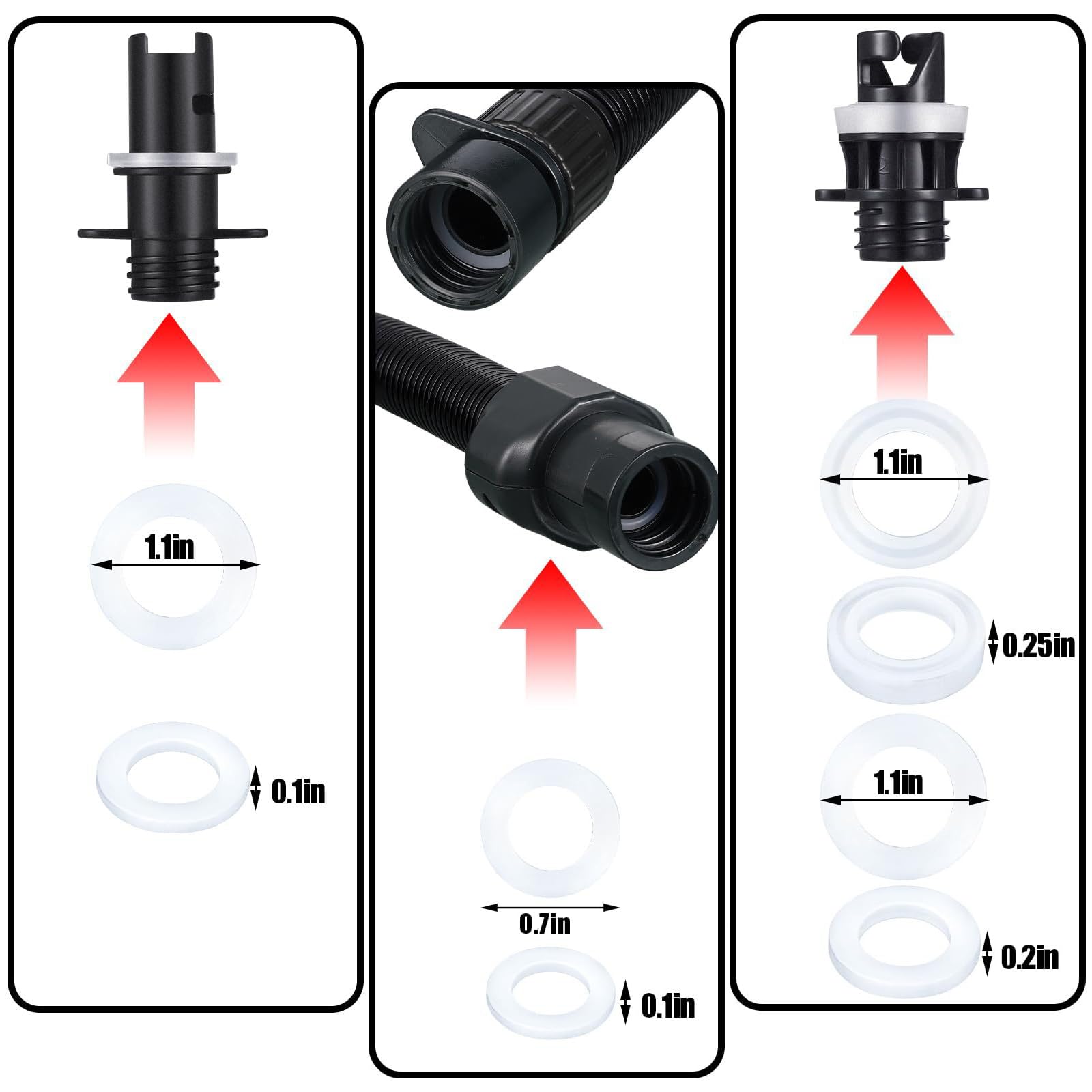 OutdoorMaster Kit 8 Pezzi Adattatore Pompa Sup Gonfiabile - Tubo Aria e Accessori Elettrica per Gommone, Barca, Paddle Board