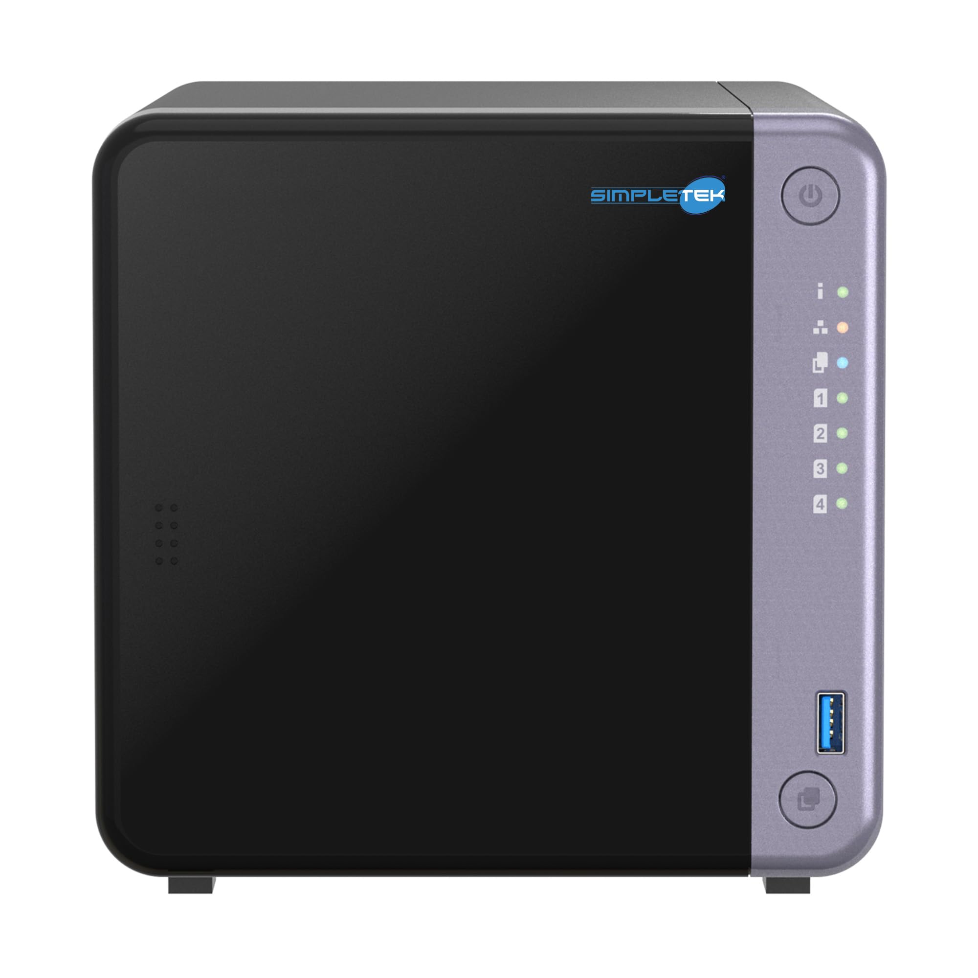 SIMPLETEK - Profesjonalny 4-komorowy serwer NAS - 10 GbE SFP+ i 2,5 GbE - 4 GB RAM (maks. 16 GB) - w zestawie 4 x 240 GB SSD - 2 gniazda M.2 NVMe - podwójny port 2,5 GbE