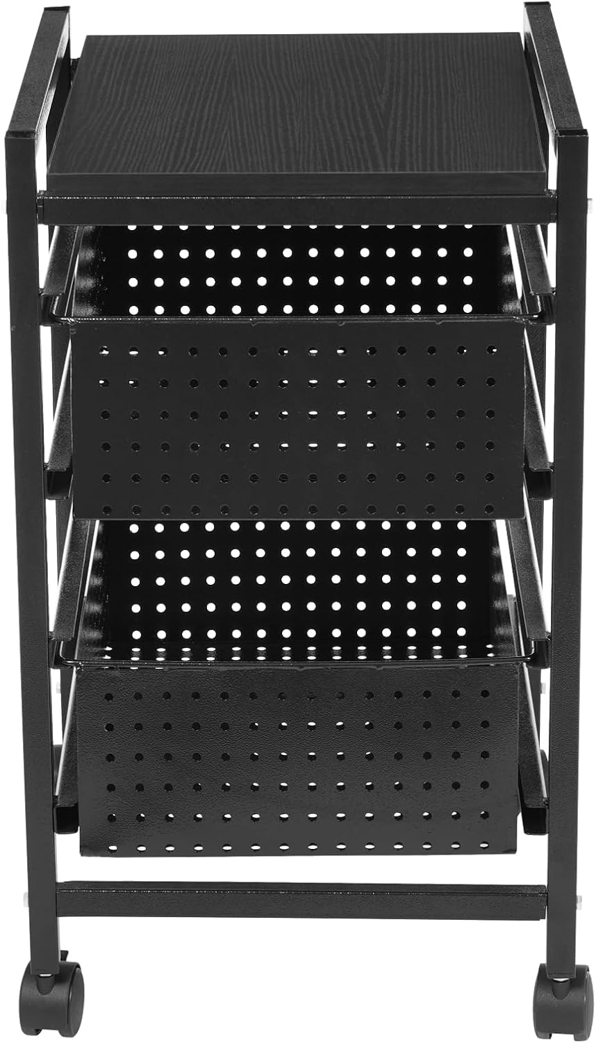 Mobile File Storage Cart with 2 Drawers & Wheels, 44 lbs Load-Bearing Rolling Organizer, Black Steel Utility Cart for Office, Classroom, Home