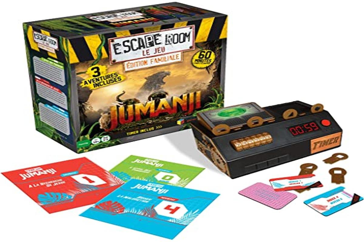 ESCAPE ROOM - Le Jeu - Edycja rodzinna JUMANJI przedstawiająca 3 różne przygody w języku francuskim.