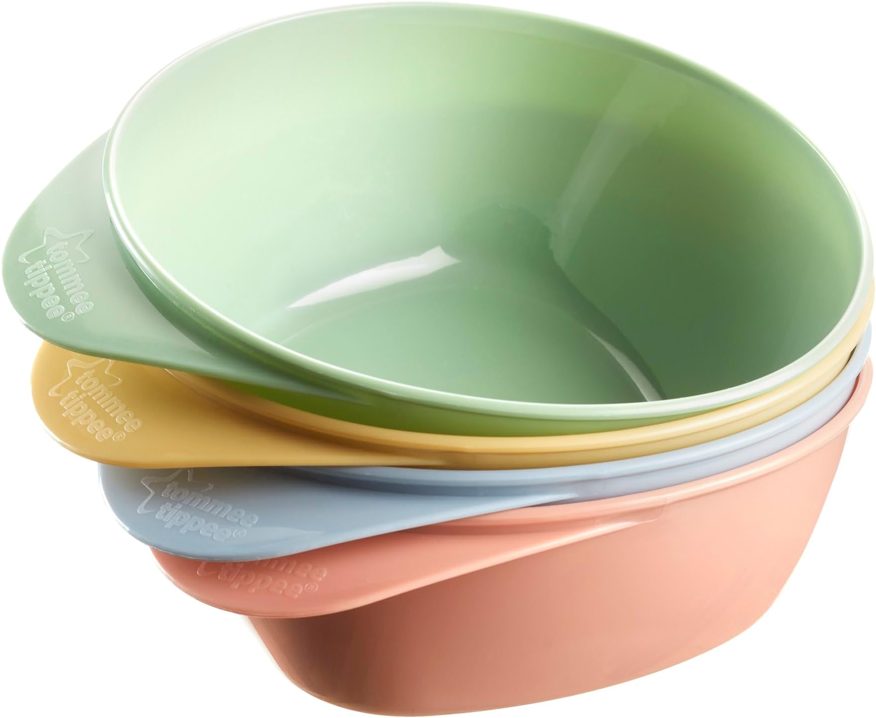 Tommee Tippee Easi Scoop Baby Feeding Bowls with Triangular Base and Ergonomic Handle, Stackable, Pack of 4