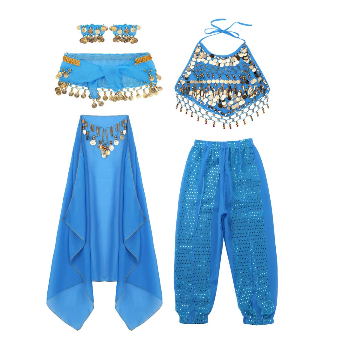 NikiikooKids Girls Shiny Sequins India Belly Dance Performance Costume Arabian Princess Dress Halloween Outfit
