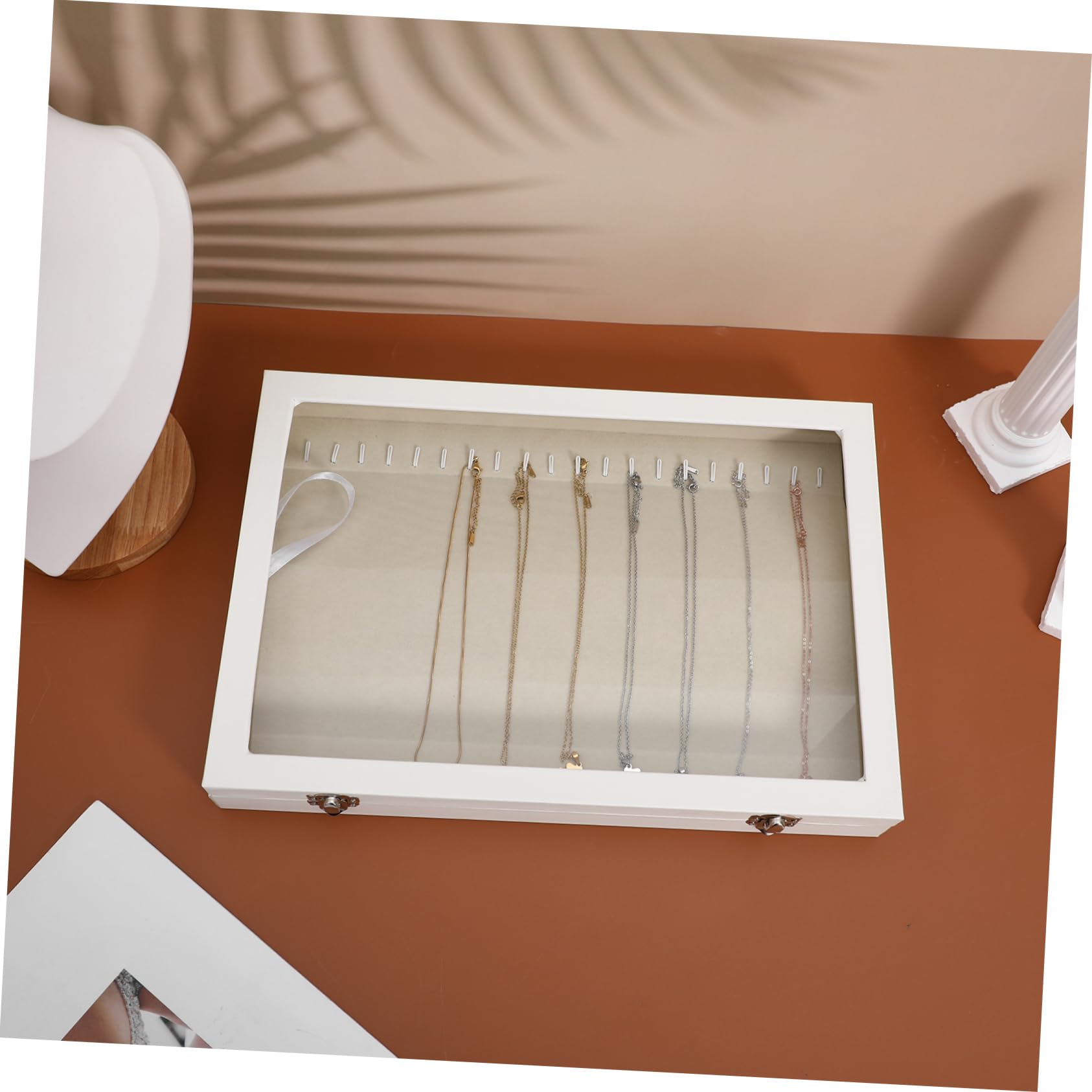 Didiseaon Caja Organizadora De Collares De Madera Tapa Transparente Expositor De Joyas Cerradura Organizador De Collares Para Mujer Almacenamiento Seguro Gran Capacidad Para Viaje y Hogar