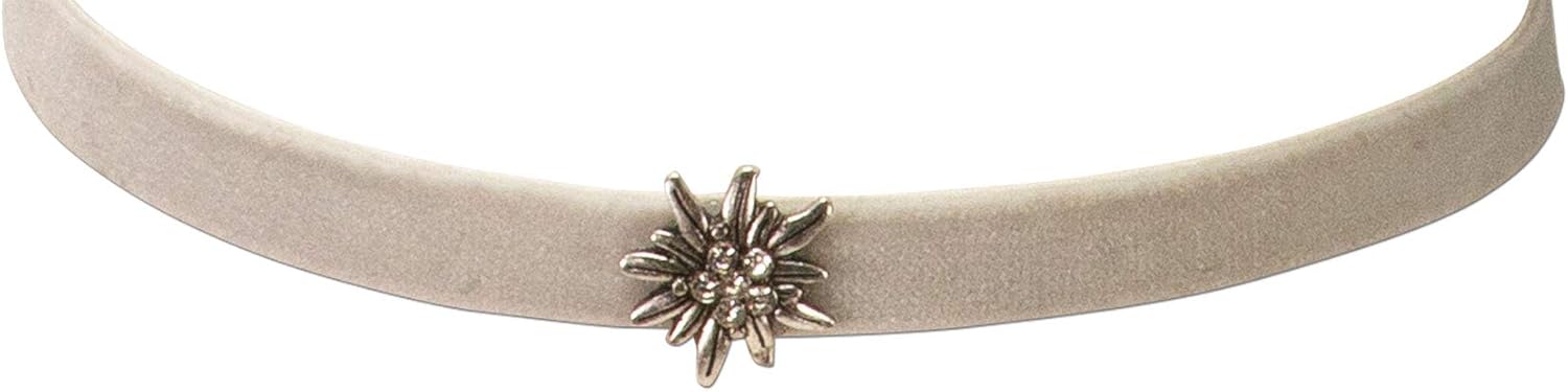 Alpenflüstern Bavarian Velvet Choker with Rhinestone Edelweiss Flower (grey) - Traditional German Pendant Necklace, Charivari, Bracelet - Image 2