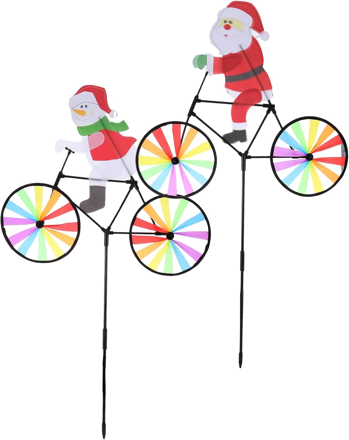DOITOOL 2PCS Christmas Wind Spinner with Ground Stake,Christmas Santa Pinwheels for Yard Garden Holiday Decorations（Random Pattern）