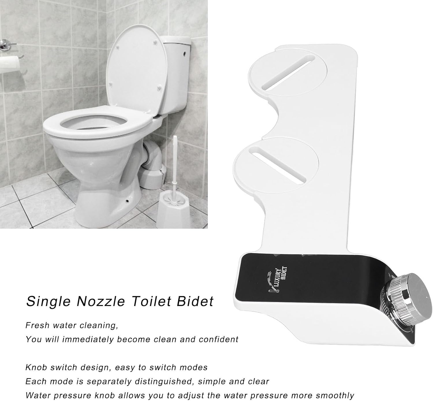 Single Nozzle Toilet Bidet Adjustable Water Pressure Plastic Sprayer for Bathroom (3/8in Europe)