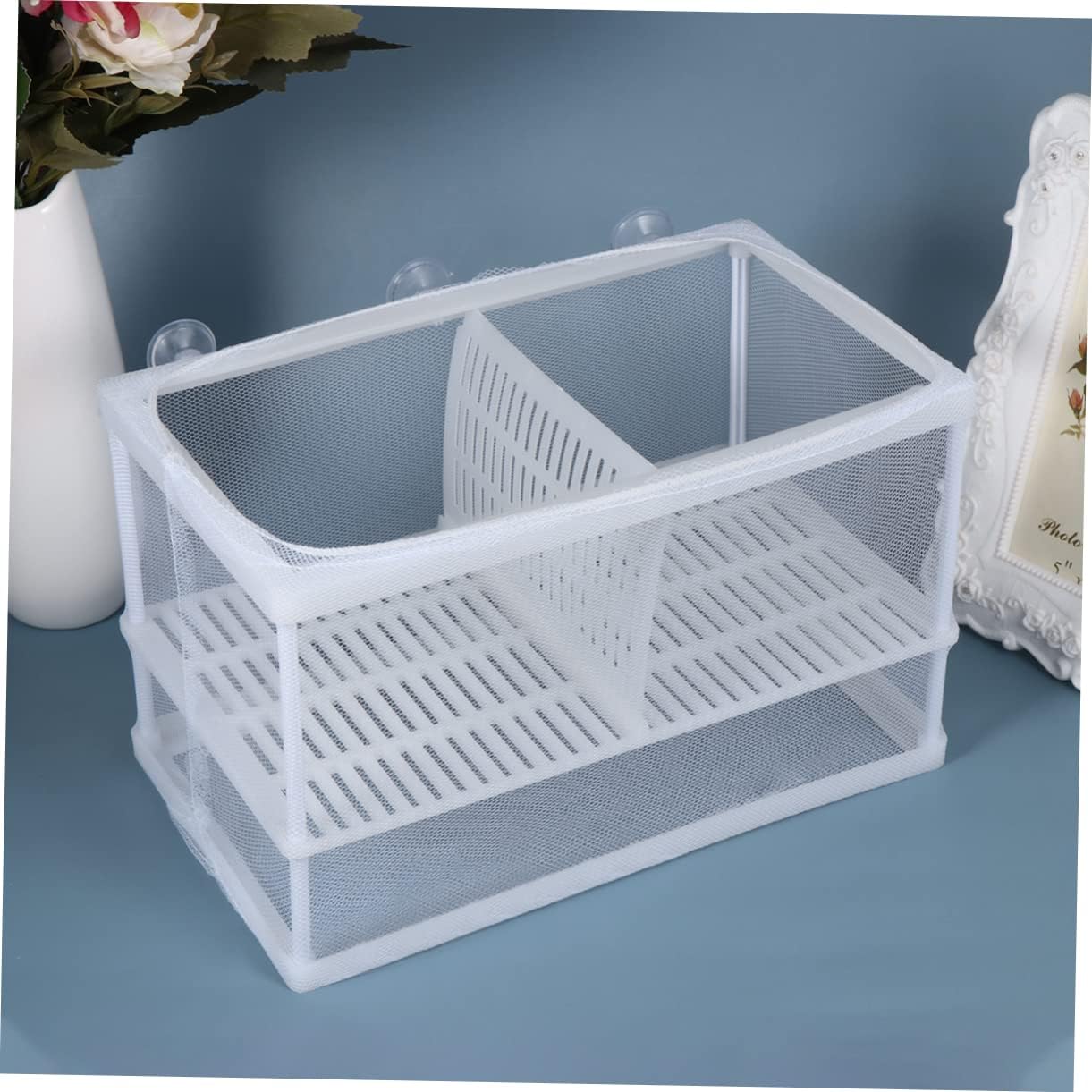 1Pc Portable Fish Breeding Box with Plastic and Cloth Separation Net for Aquarium Fish Tanks White Easy to Install Isolation Hatchery for Home and Store Use