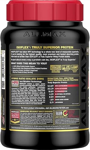 Miniatura 10 de ALLMAX Nutrition - ISOFLEX Proteína de suero en polvo, aislado de proteína de suero, 0.95oz de proteína, fresa, 5 libras