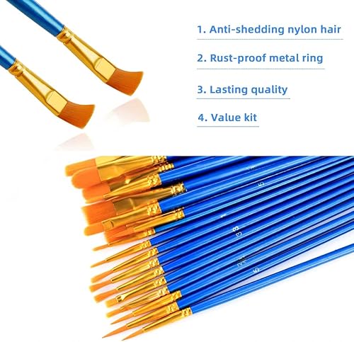 Miniatura 5 de Juego de 20 pinceles de pintura para aceite acrílico, acuarela, planos y redondos, para pintura lavable, pintura artística, pinceles pequeños a