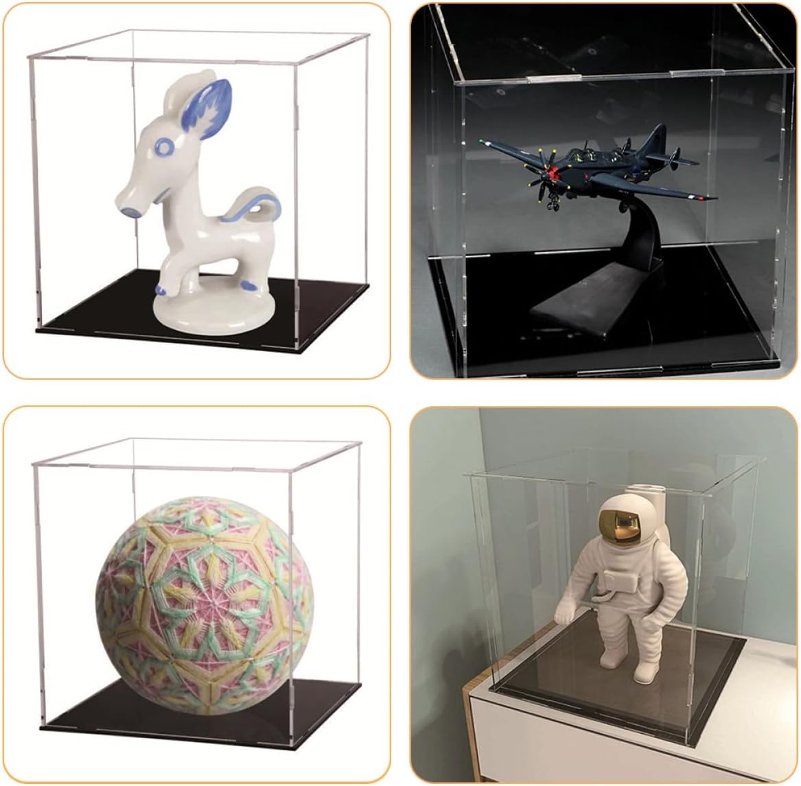 Vaguelly Acrylic Display Case Cube with Dustproof Cover, 23x23x23cm Sports Memorabilia Display Box for Soccer, Baseball, and Figure Storage