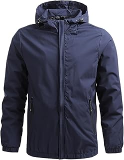 Rain Jacket Men's Lightweight Jackets Waterproof Jackets Outdoor Hiking Hooded Rain Coat Windbreaker Outwear, Unisex Raincoat Zipper Pocket Sunscreen Jacket Solid Color Sportswear for Women & Men UK