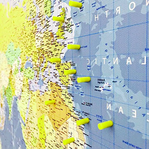 Map Magnets - 40 Small Magnetic Push-Pins for Whiteboards or Office Magnets [40 Neon Yellow]