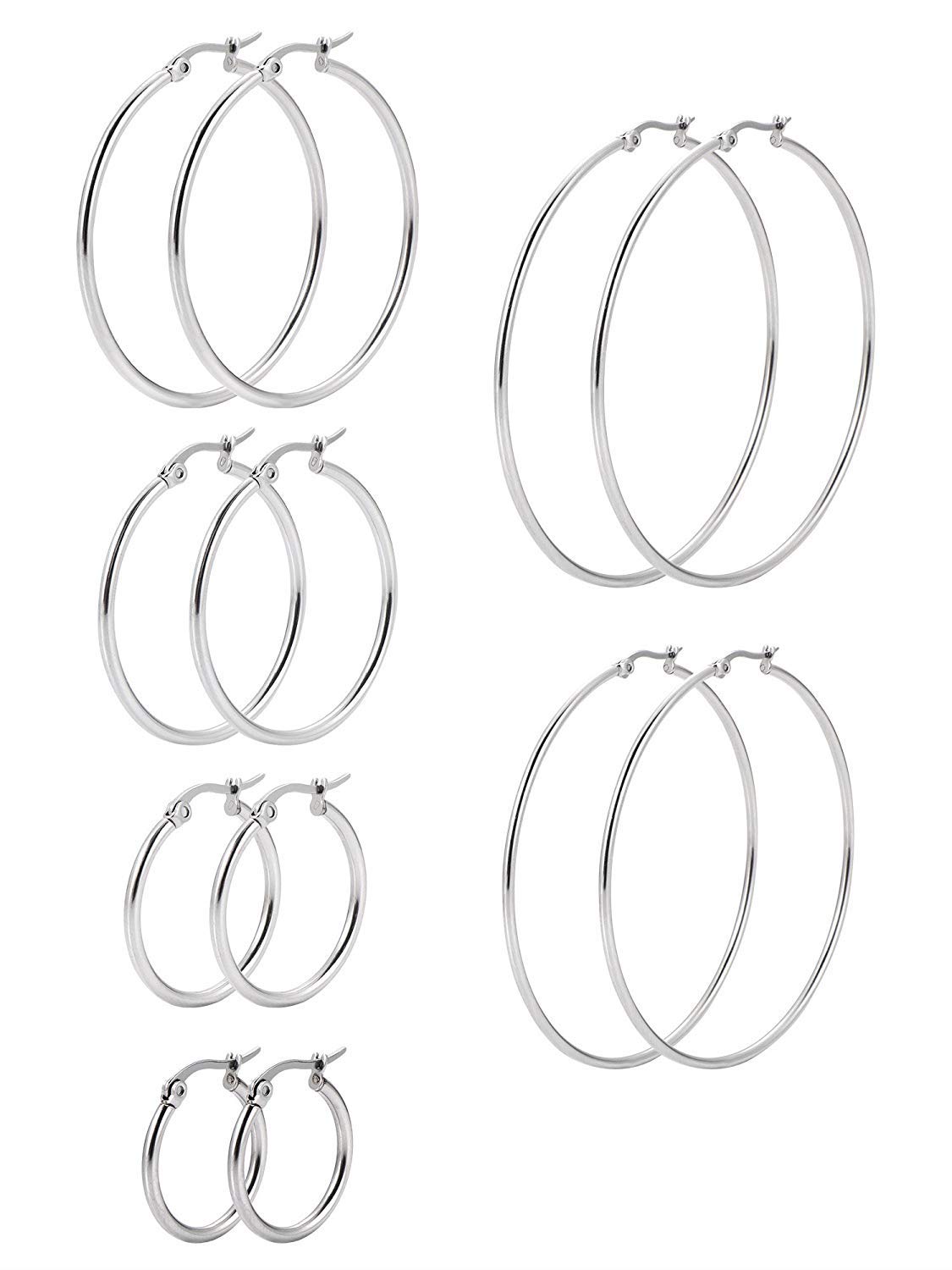 SNAGAROG6 Pairs of Titanium Steel Anti-Rust Hoop Earrings 1.5/2/3/4/5/6 cm Silver Hoop Earrings for Women Girls Gift