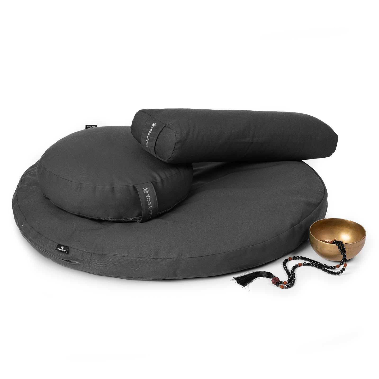 Yoga Studio Kit de cojín de meditación Zabuton orgánico redondo de la UE - Zafu y Pranayama (gris)