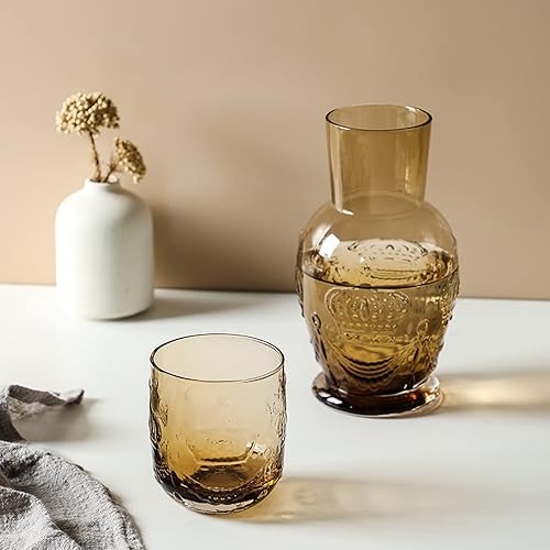 Miniatura 4 de ZWMBYN Juego de jarra de agua y vidrio vintage para mesita de noche de cristal con taza de vidrio elegante decantador de enjuague bucal y jarra de