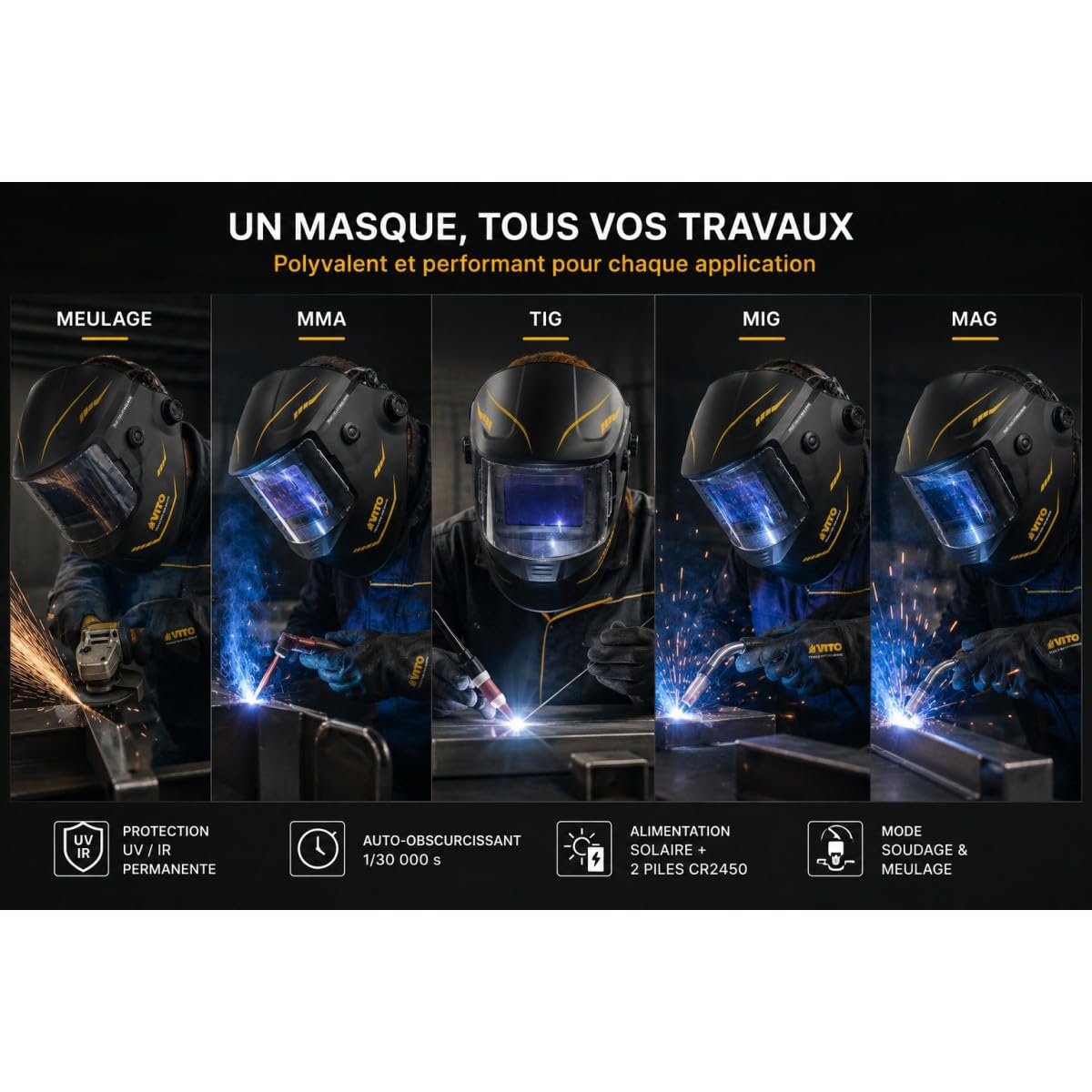 Máscara de soldadura electrónica True Color Din 4-13 - Casco de soldadura autooscurecimiento LCD Protección Rayo UV IR, Soldadura MIG MAG TIG MMA Molienda VITO