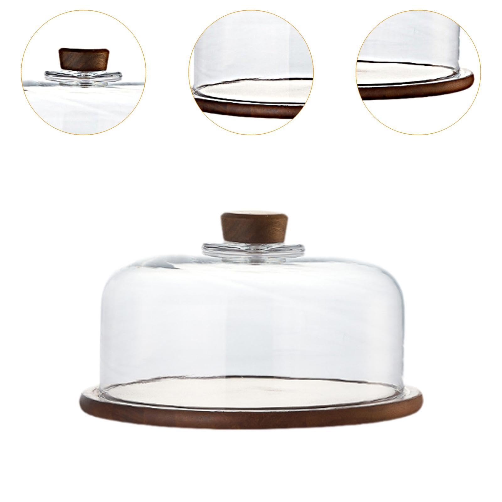 Cúpula para Postres con Bandeja de Madera para Servir, Expositor de Pasteles, Bandeja para Servir, Plato, Almacenamiento de Alimentos, Regalos de Repo, 27.5x17cm