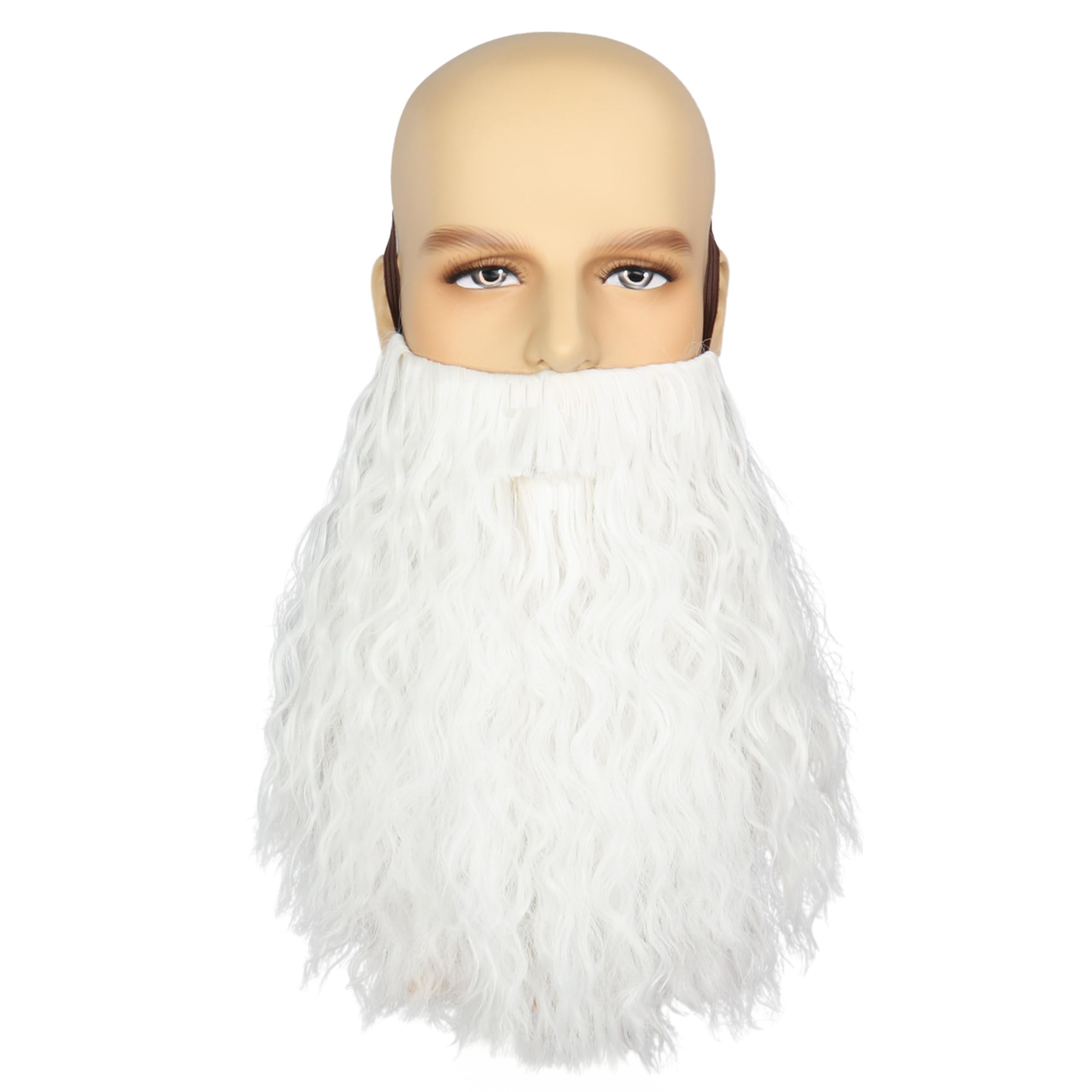 Yan Dream Men Long Curly Wizard Beard with Elastic Band Adult Novelty Costume Facial Hair Cosplay Party Mustache (White)