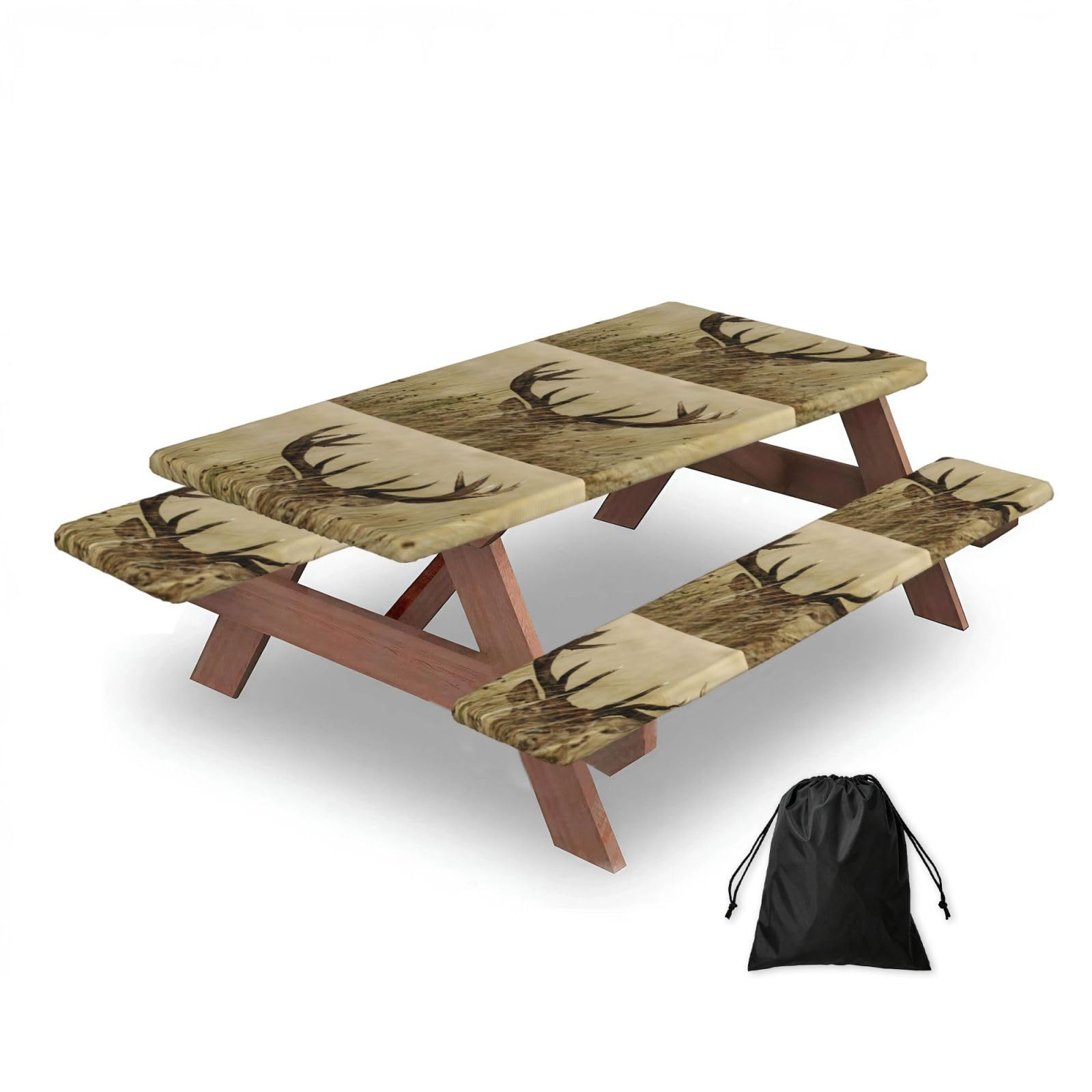Dopklna As Picture Whitetail Deer Fawn In Wilderness Stag, Picnic Table Cover With Bench Covers -Waterproof Elastic Fitted Tablecloth For Garden Camping Patio 76X152cm