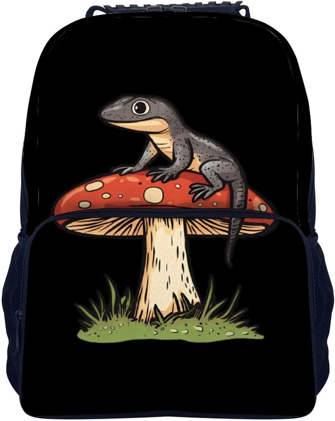 Lizard on Top of Mushroom Travel Backpack 16 Inch Casual Daypack Shoulder Bag with Adjustable Shoulder Straps